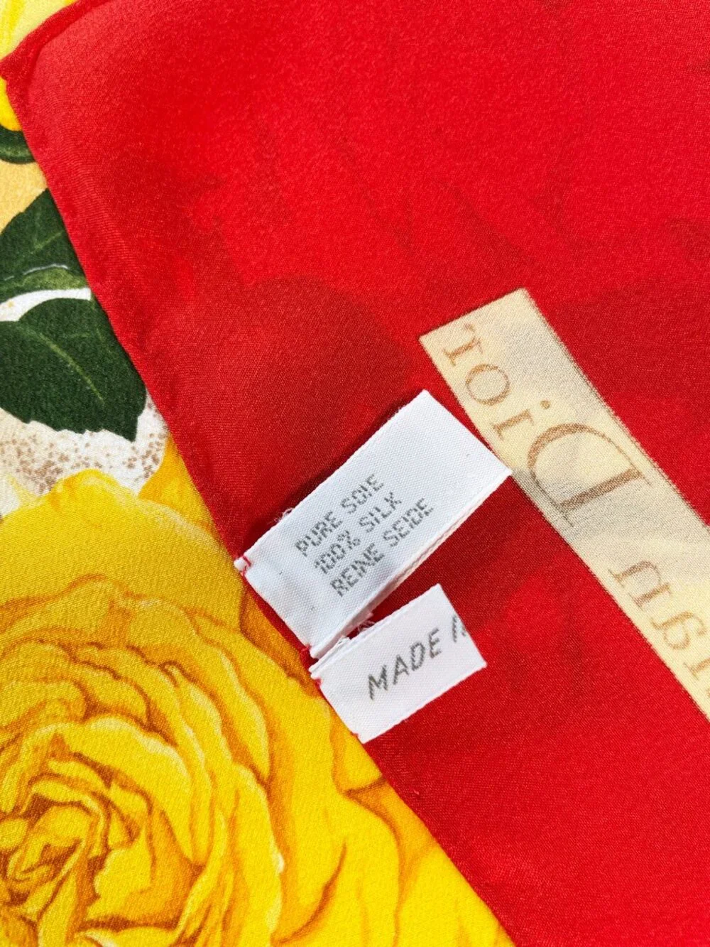 Vintage Christian Dior Silk Scarf – Floral Roses – Rolled Hem – Made in Italy